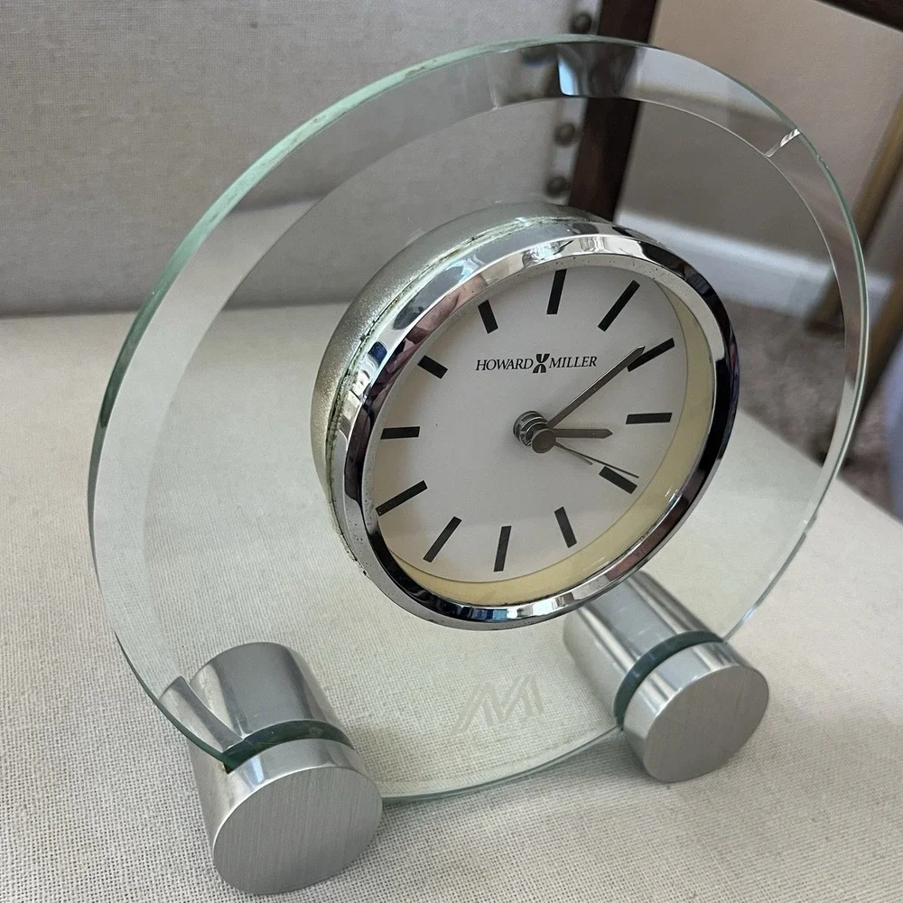 Howard Miller Glass Tabletop Alarm Clock 645-396 Beveled Desk Mantel Working